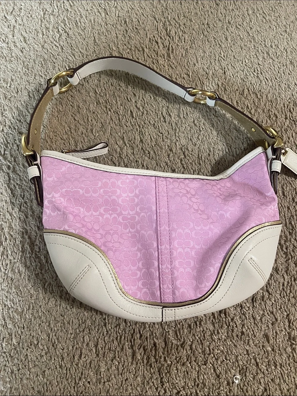 Coach Pink and Cream Signature Hobo Shoulder Bag
